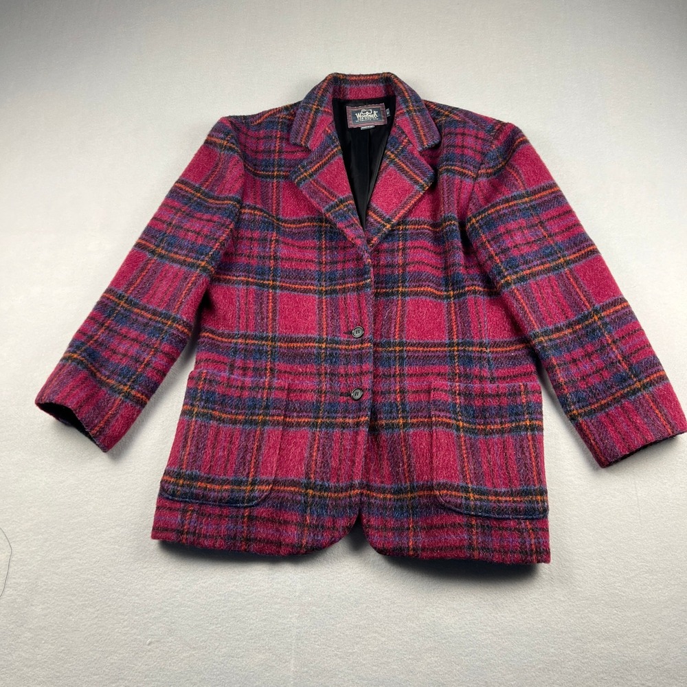 Vintage Woolrich Plaid Wool Blazer Women Medium Made in USA Jacket Dark Academia